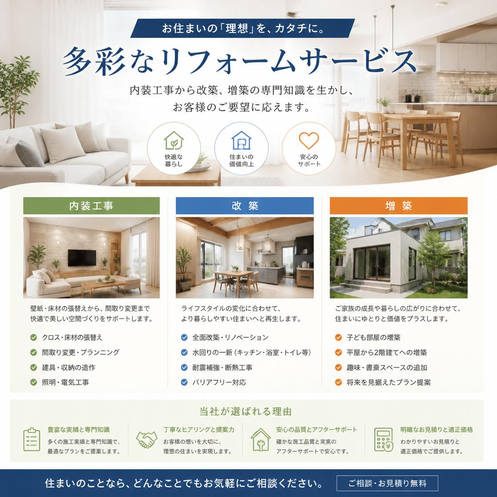幅広いリフォームサービスのご紹介