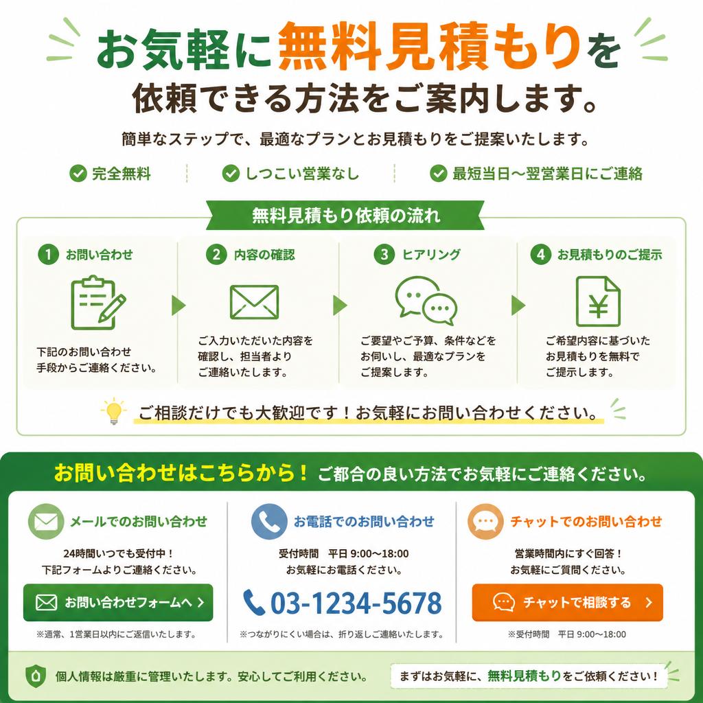 無料見積もり・お問合せは今すぐ！