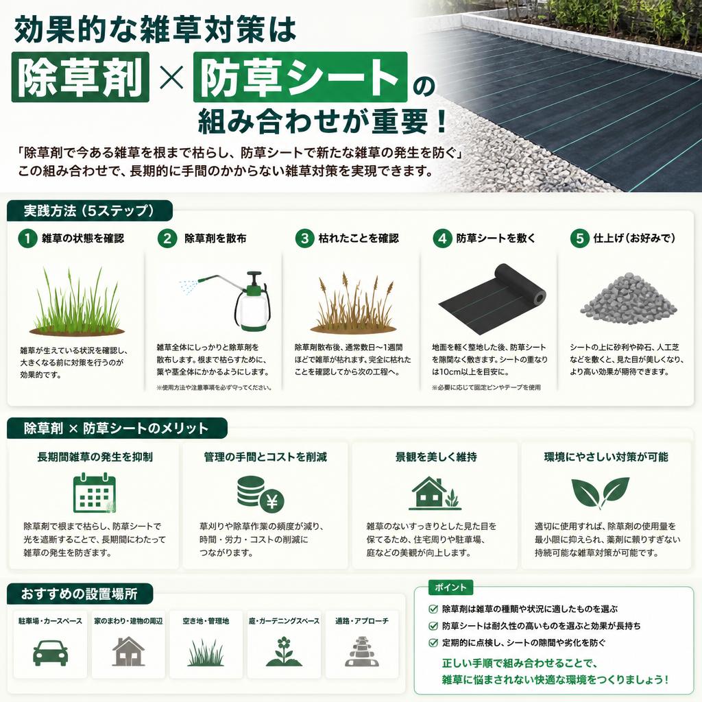 除草剤と防草シートの組み合わせ