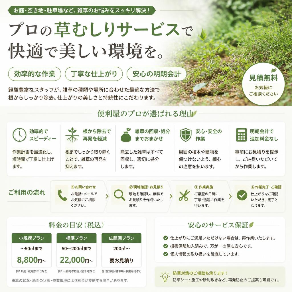 プロの便利屋が行う草むしりサポート