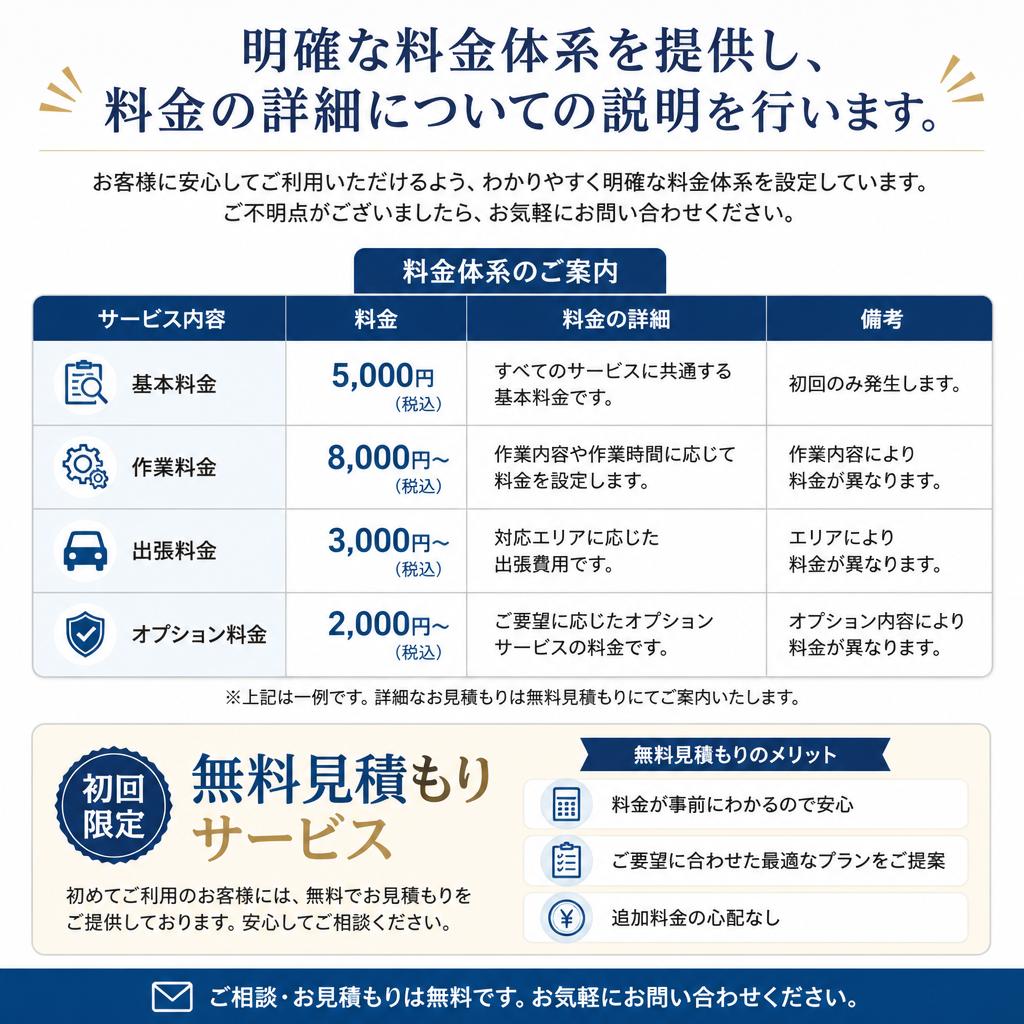 料金案内と無料見積もりのご案内