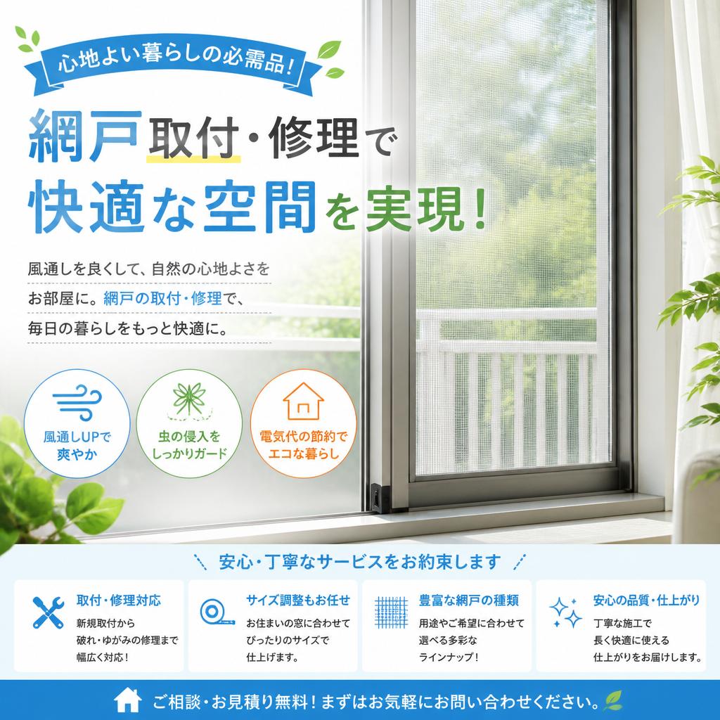 心地よい暮らしの必需品！網戸取付・修理で快適な空間を実現！