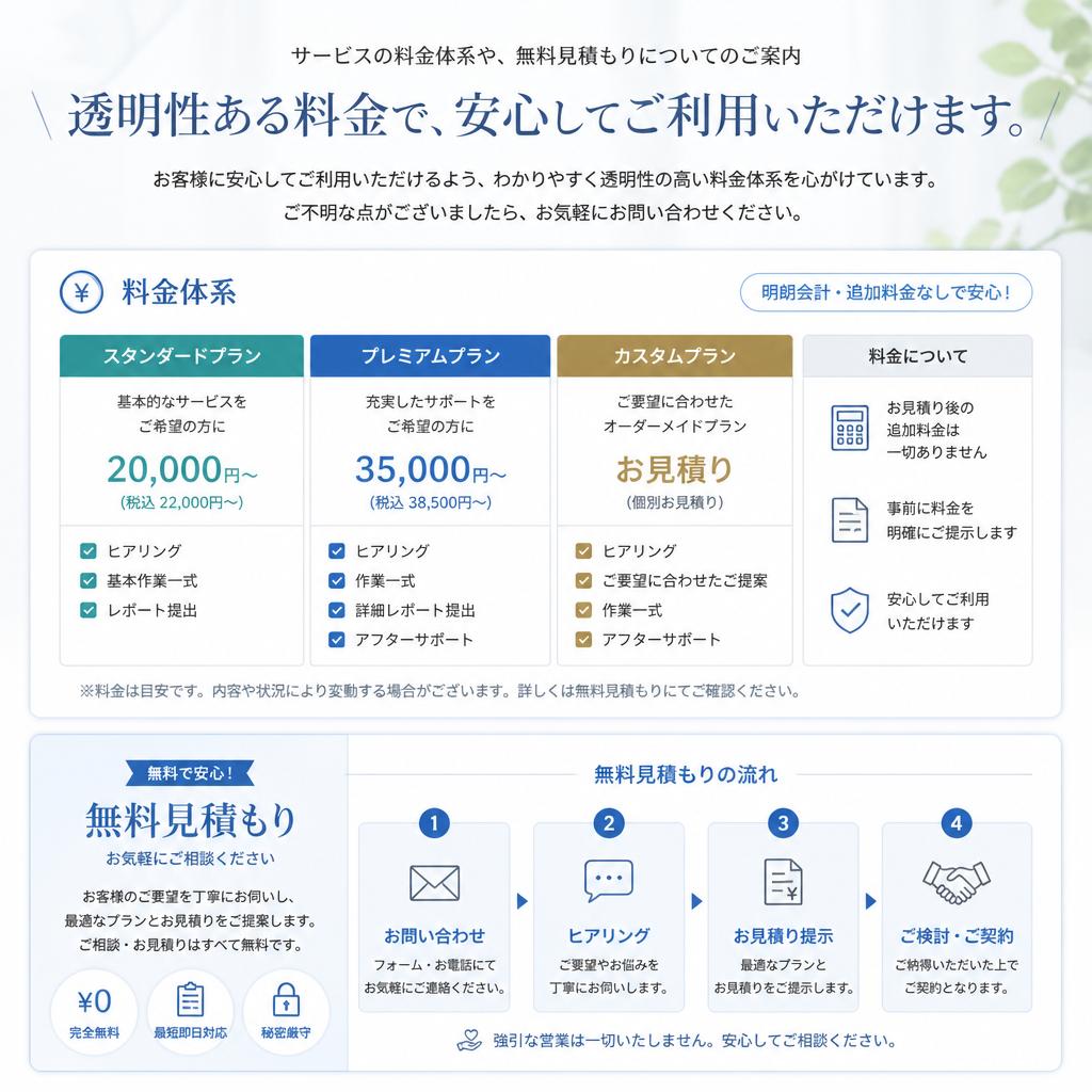 4. 料金と無料見積もりのご案内