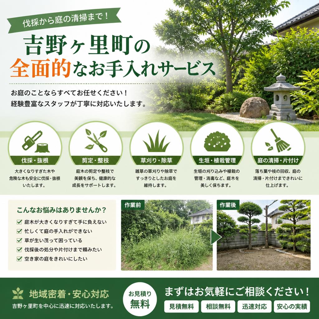 伐採から庭の清掃まで！吉野ヶ里町の全面的なお手入れサービス
