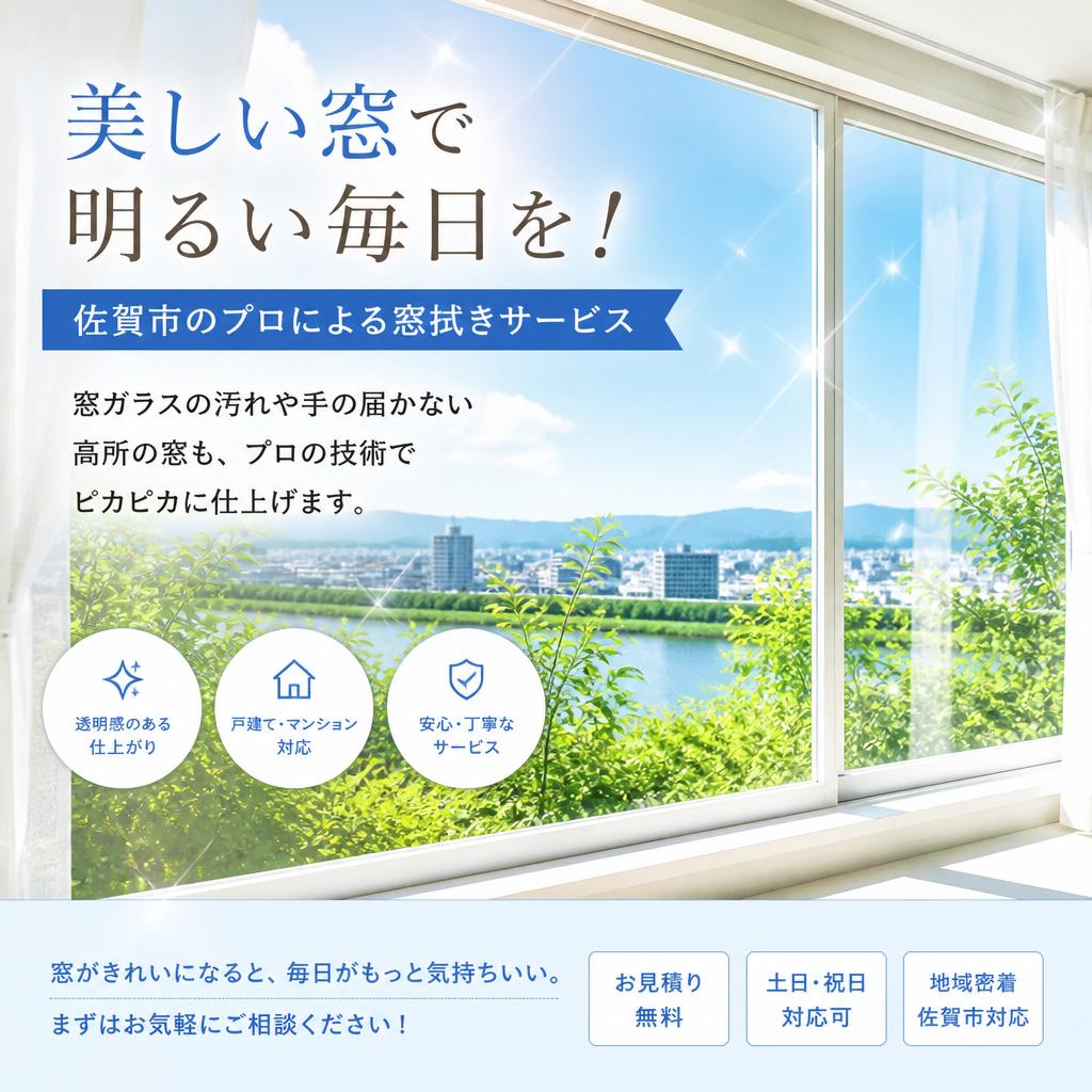 美しい窓で明るい毎日を！佐賀市のプロによる窓拭きサービス