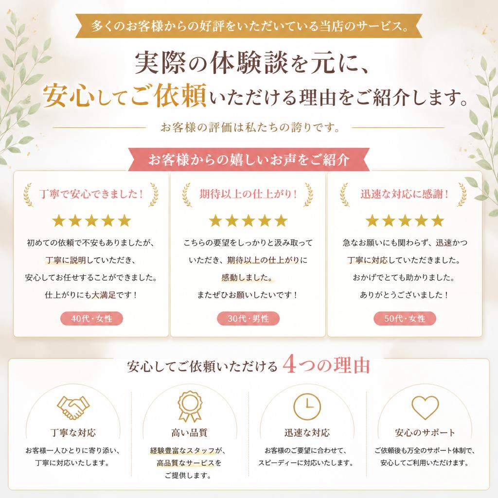 お客様の声：実績のある便利屋の信頼性
