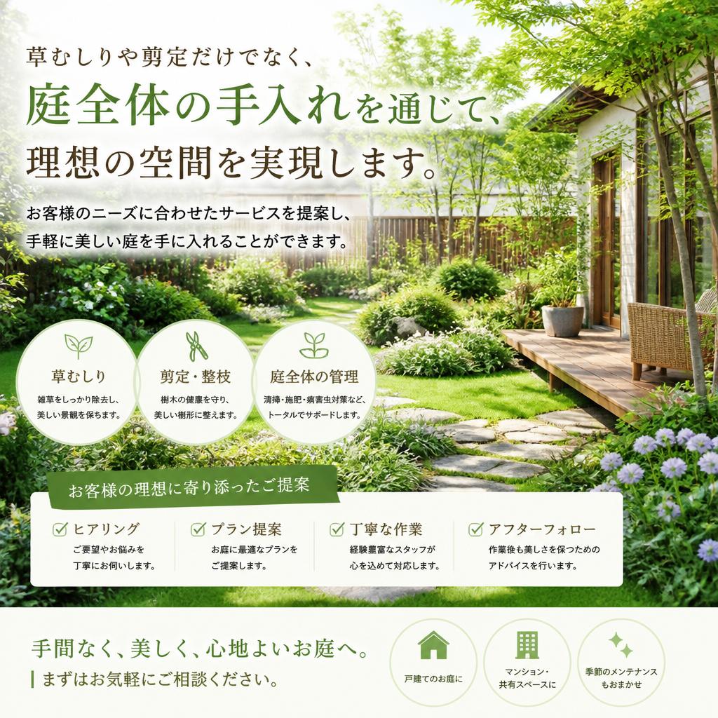 庭の手入れはお任せ！幅広いサービス