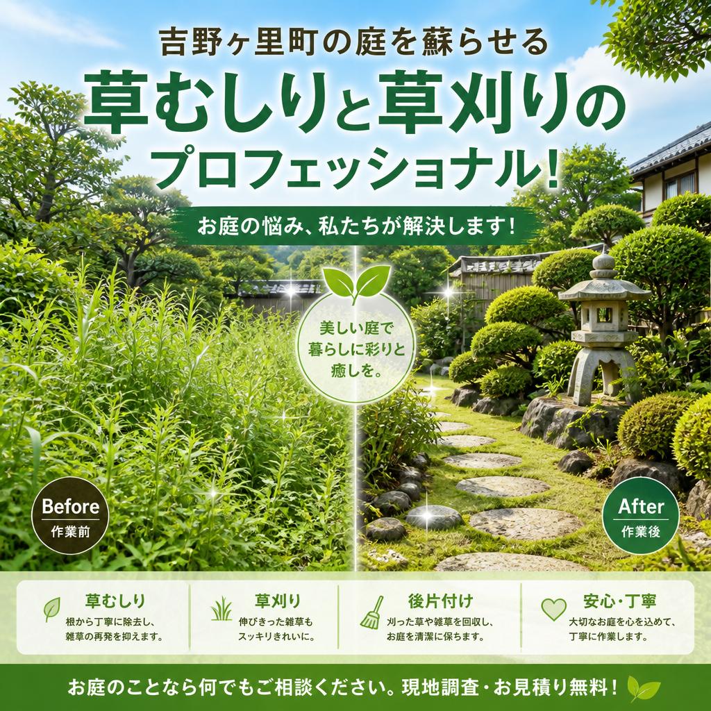 吉野ヶ里町の庭を蘇らせる草むしりと草刈りのプロフェッショナル！