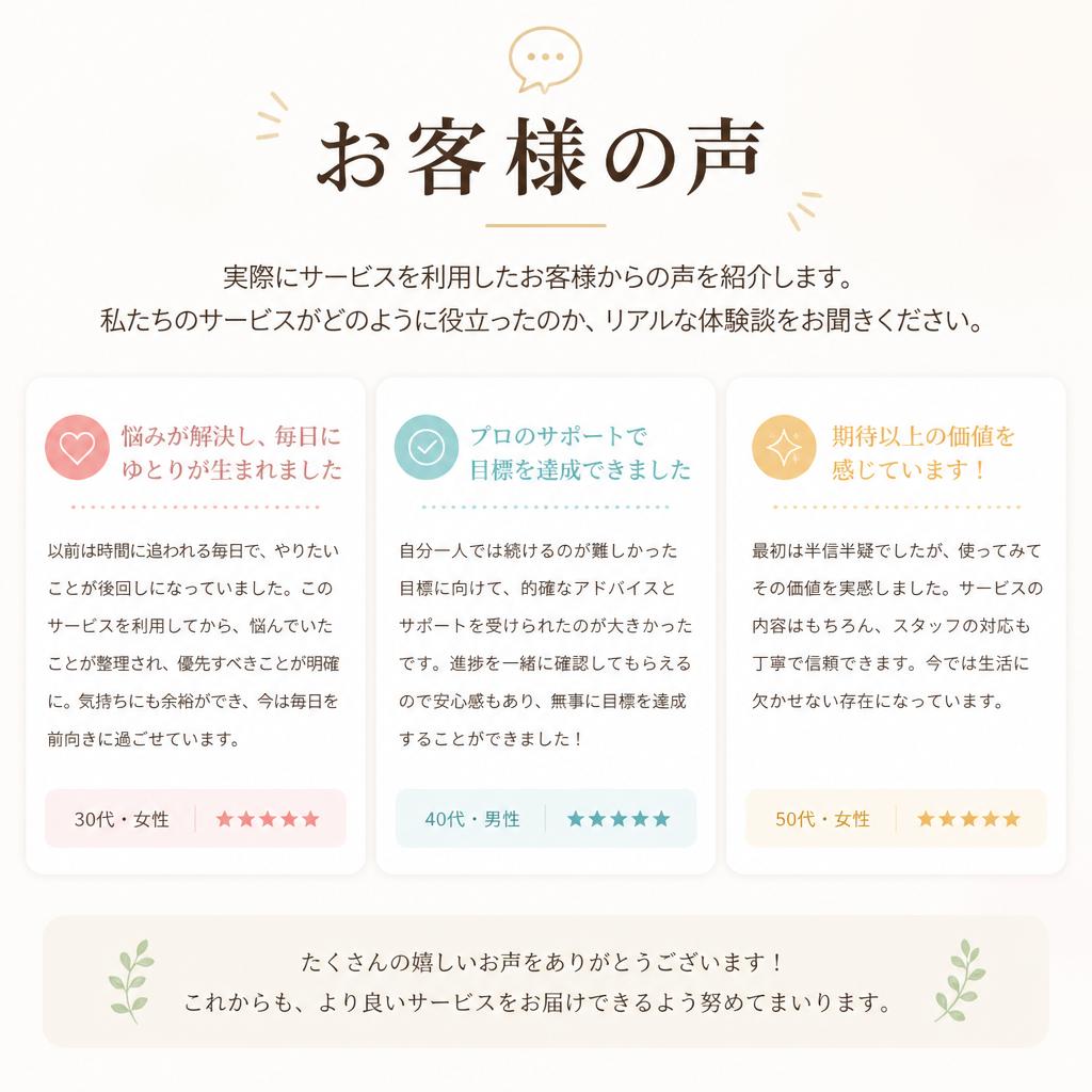 お客様の声 - 体験談
